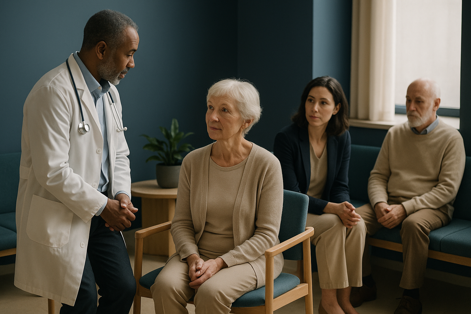 A clinic waiting area with diverse patients, relating to how much is IVF.