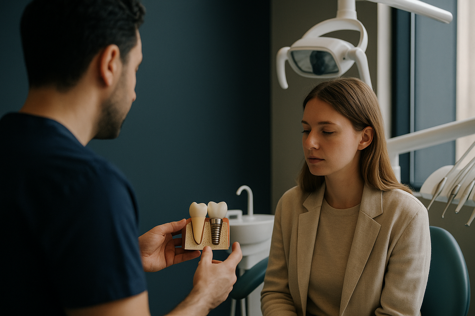 Dental clinic in Turkey showcasing implant cost procedures with a dentist and patient.