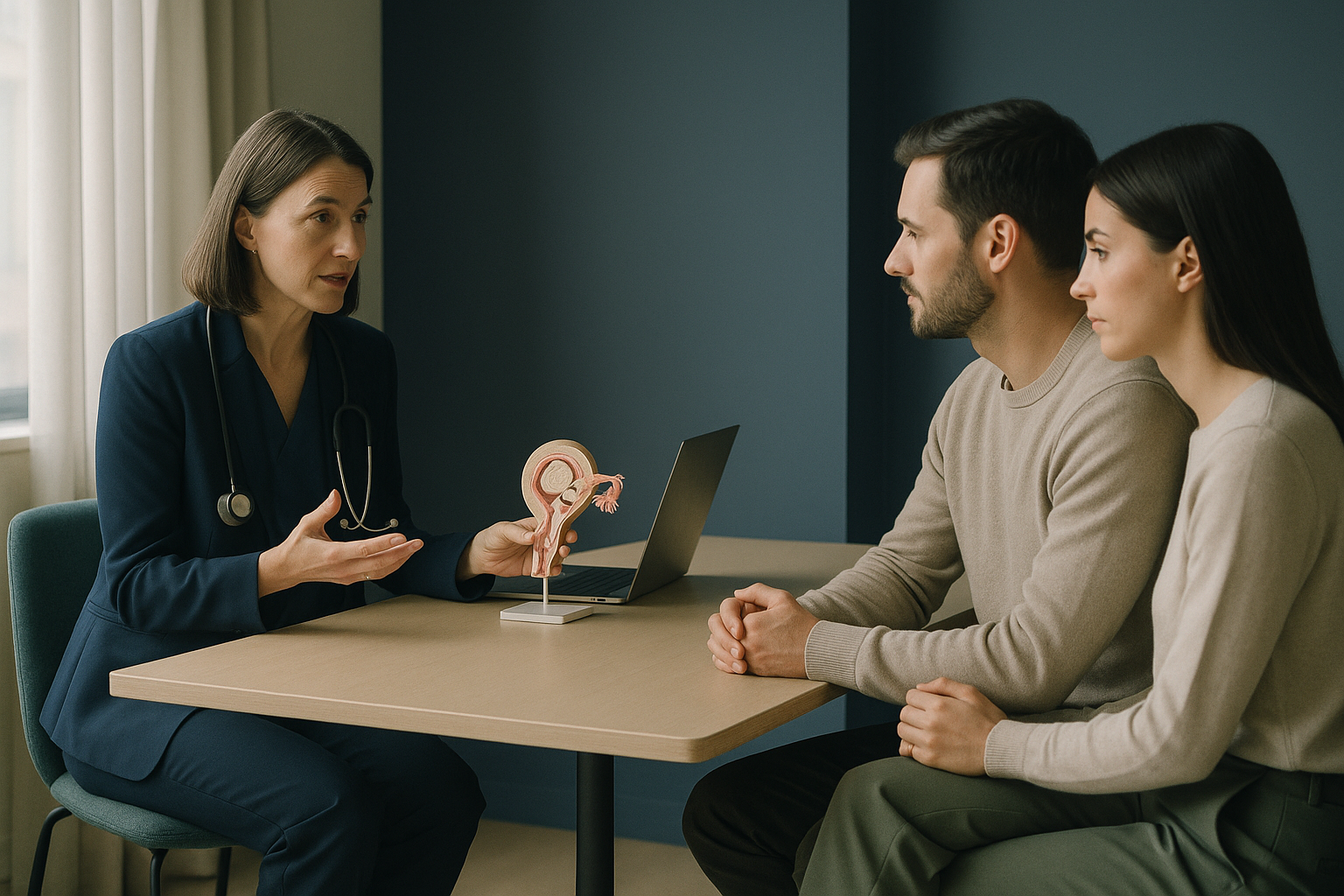 A fertility specialist explaining the IVF process to a couple.