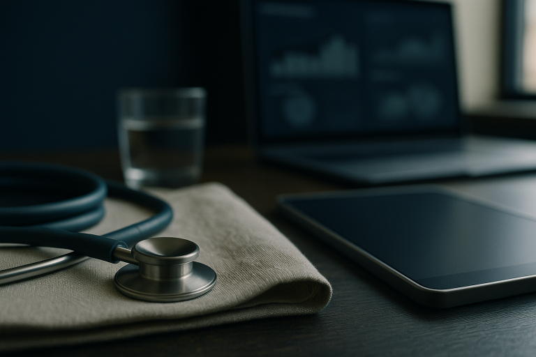 Modern executive workspace showcasing analytics for lead generation in healthcare.