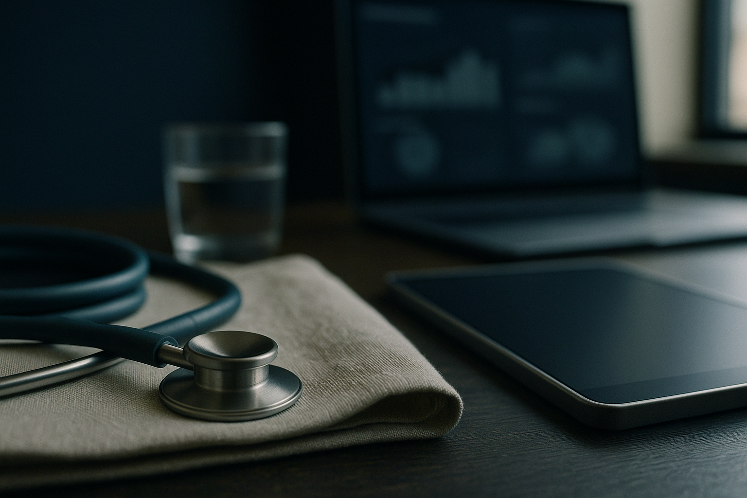 Modern executive workspace showcasing analytics for lead generation in healthcare.
