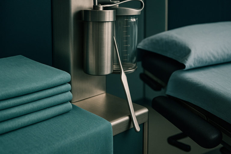 Operating theatre in Turkey prepared for liposuction, showcasing modern equipment and clean environment.