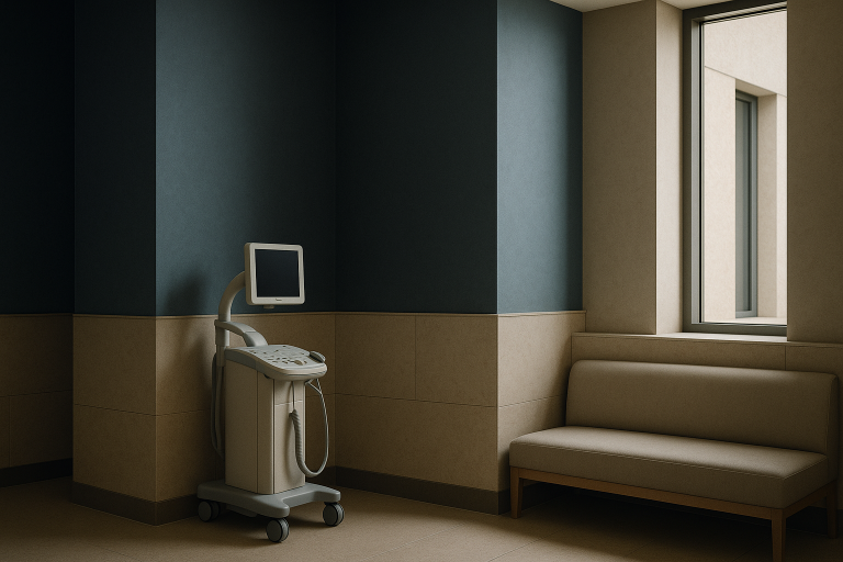 Modern executive workspace for medical digital marketing, showcasing strategy development and collaboration.