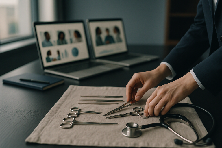 Generating quality medical leads in a modern executive workspace with medical marketing software.