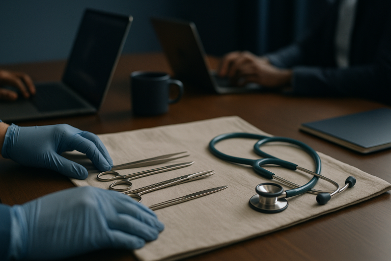 Team developing medical marketing strategies in a modern executive workspace.