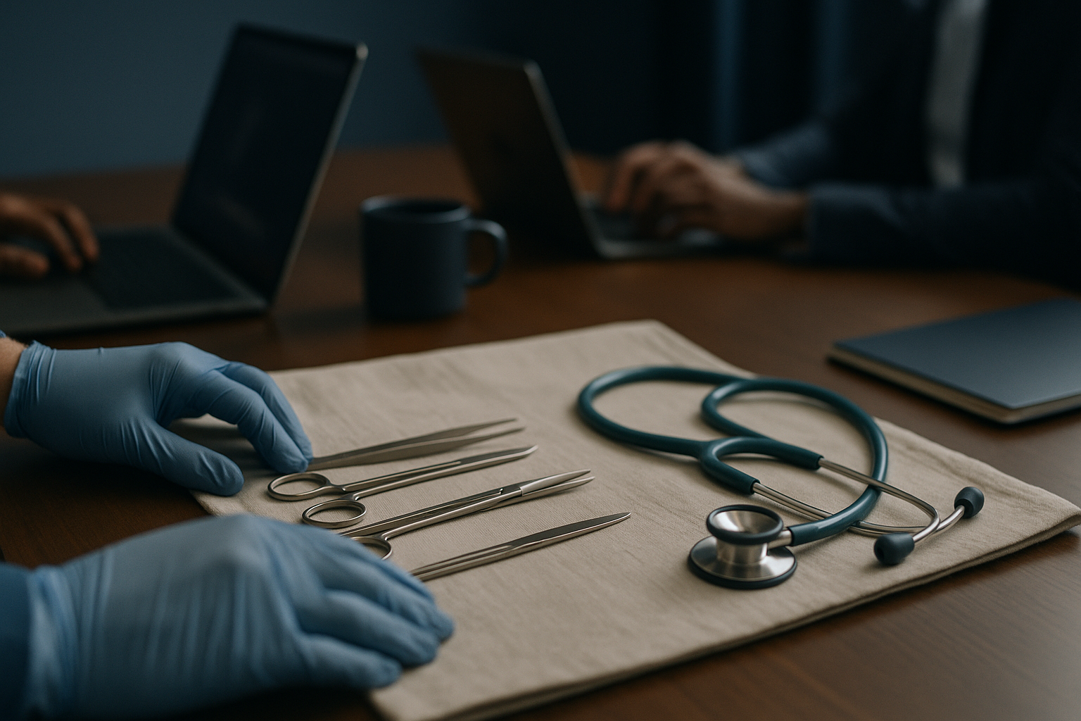 Team developing medical marketing strategies in a modern executive workspace.