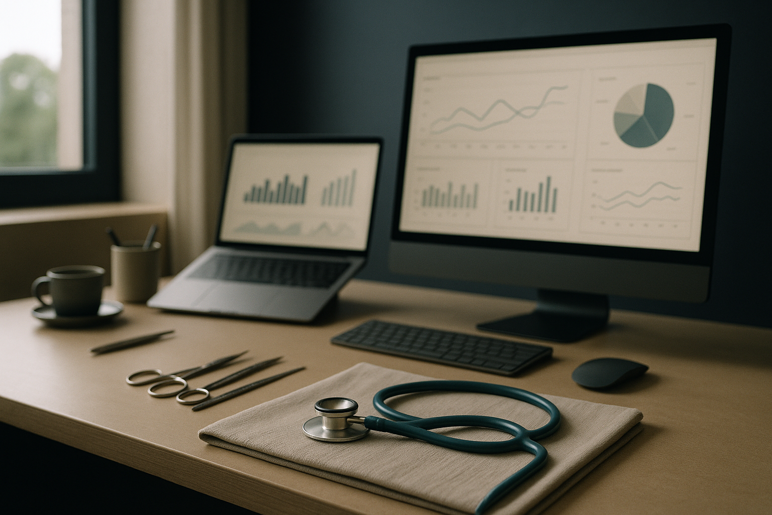 Medical SEO specialists working on digital marketing strategies in a modern office.