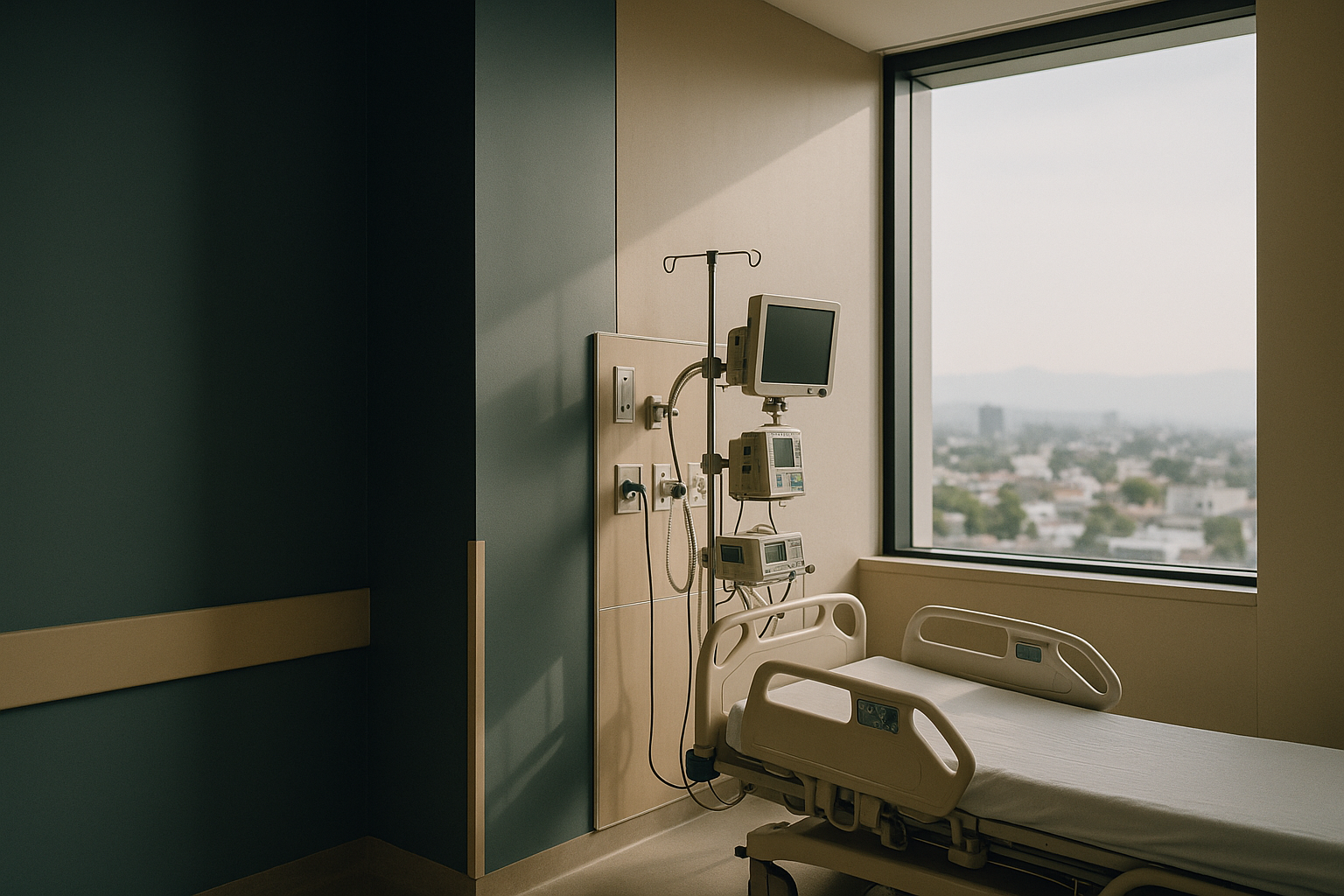 A medical trip destination hospital room in Mexico with advanced medical equipment.
