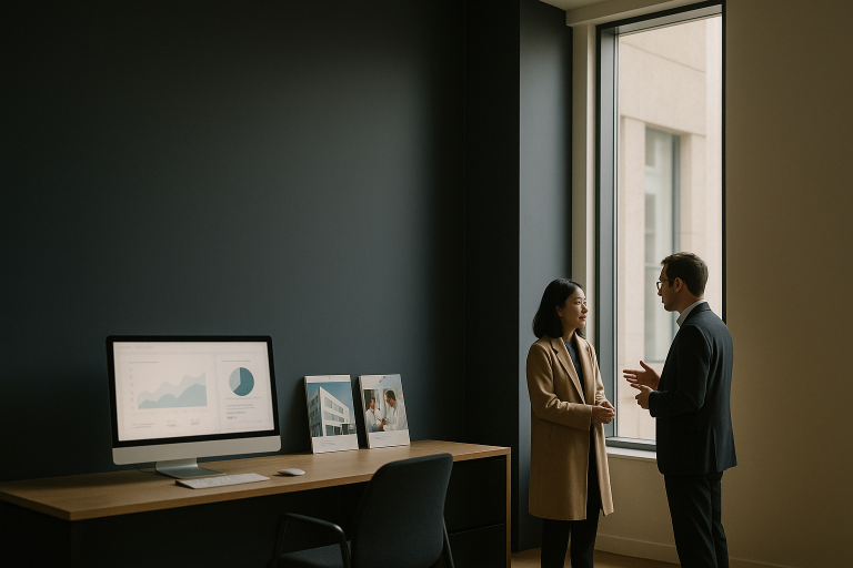 Medical website SEO strategies displayed in a modern executive workspace.