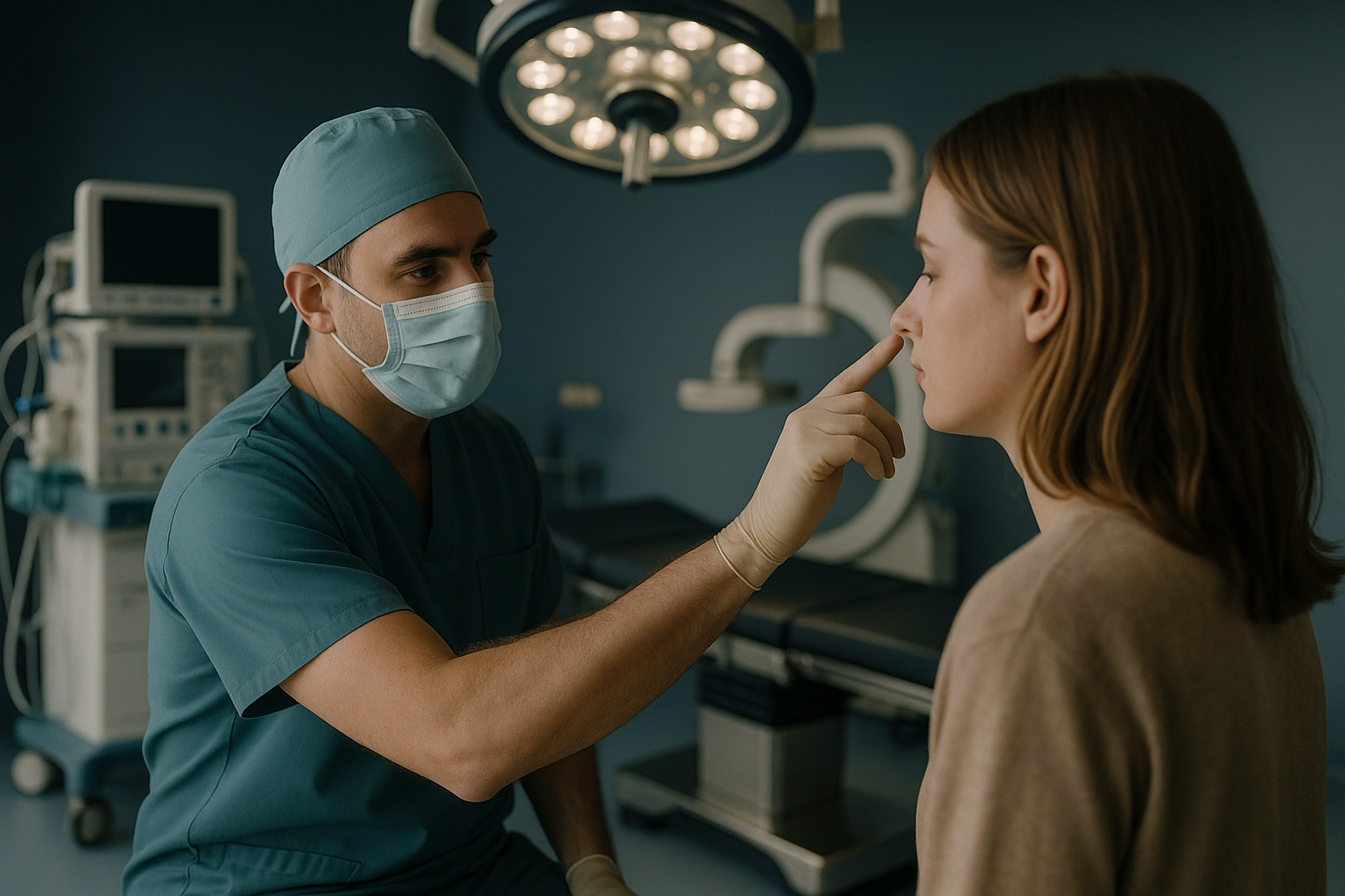 A Turkish surgeon in an operating theatre preparing for a nose surgery.
