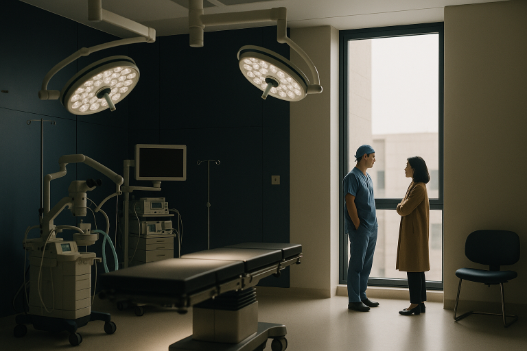 Operating theatre for nose surgery showcasing advanced equipment and a focus on rhinoplasty.