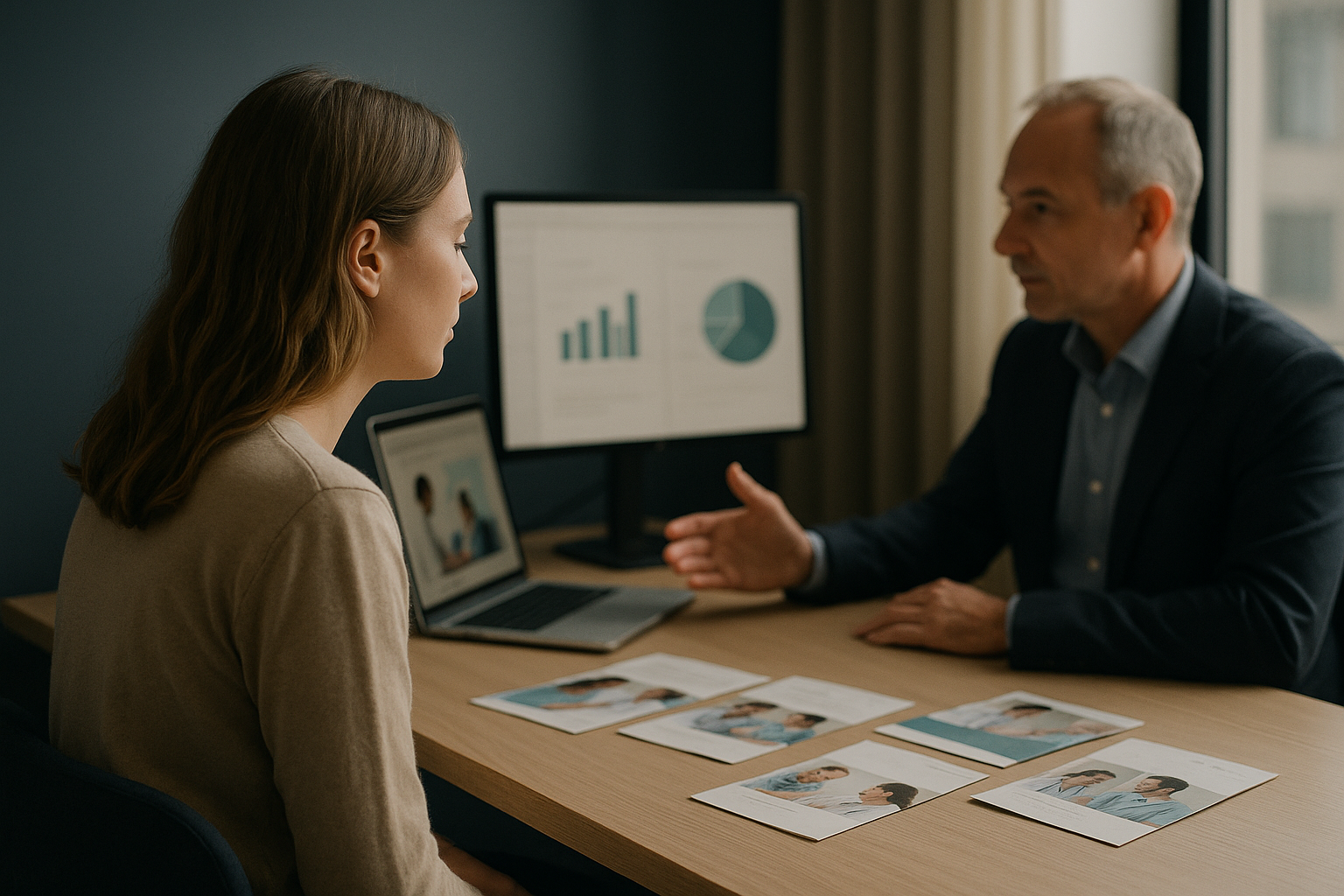Patient lead generation strategies being discussed in a modern executive workspace.
