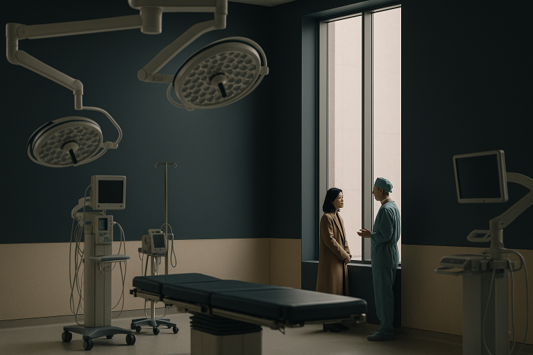 A modern surgical facility with advanced equipment for extensive plastic surgery, illustrating the person with the most plastic surgery.