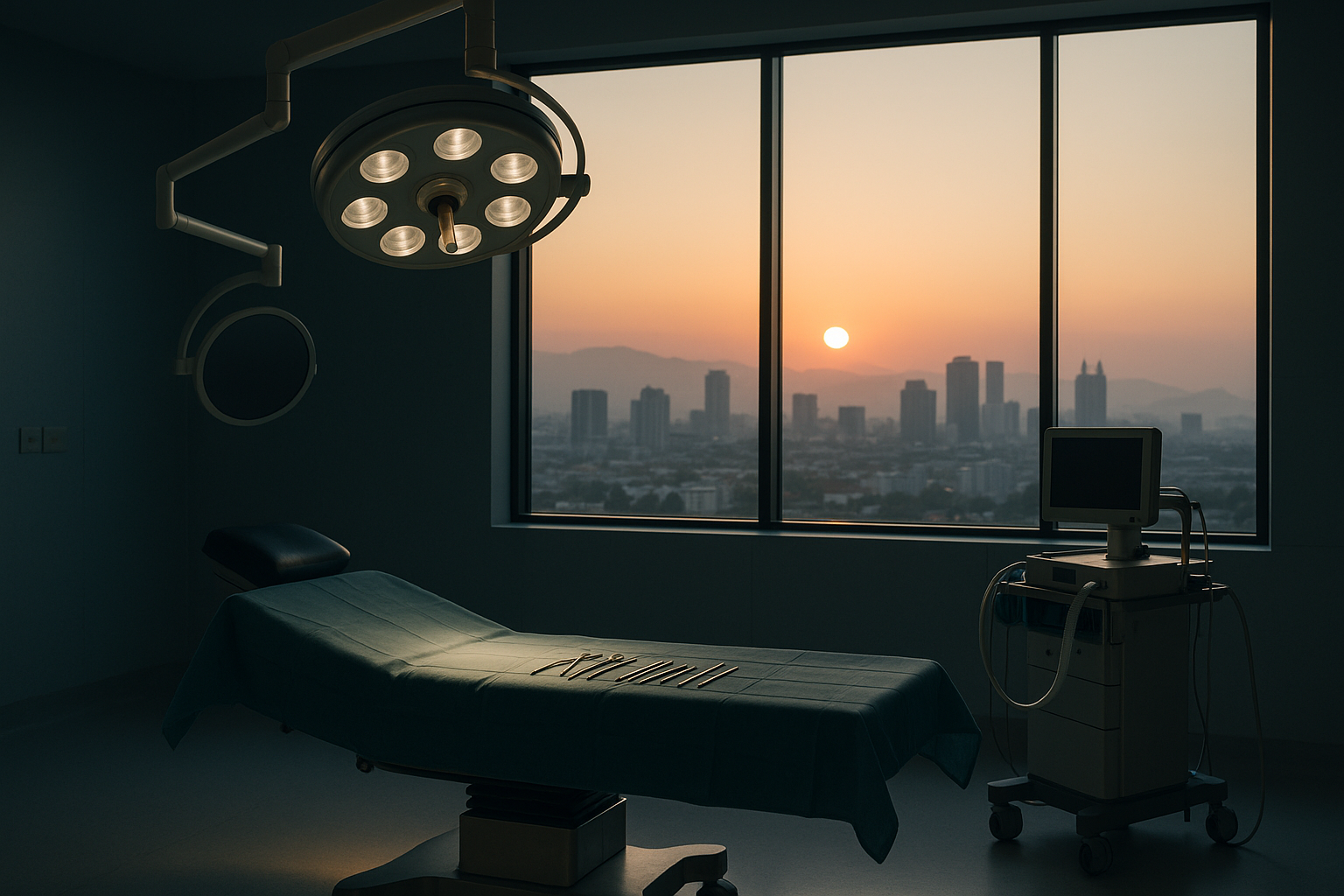 Modern operating theatre in Turkey for rhinoplasty, showcasing advanced equipment and surgical team.