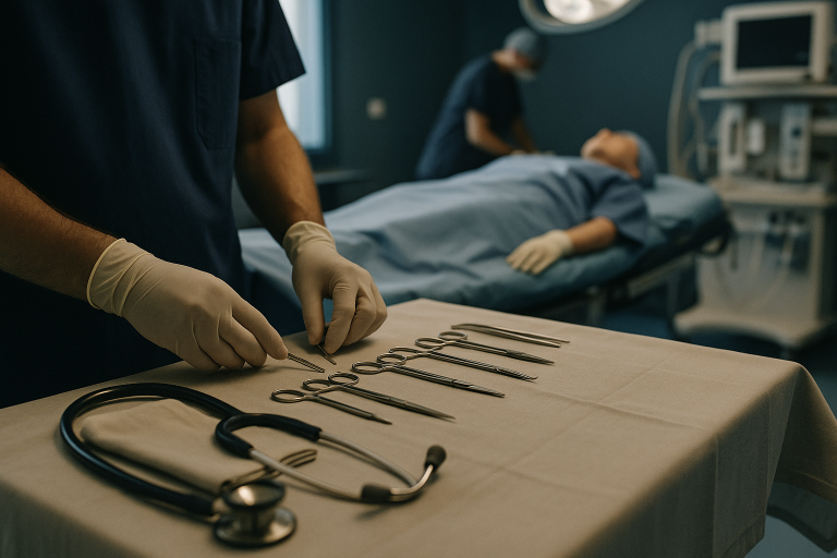 Modern Istanbul operating theatre for rhinoplasty in Istanbul, showcasing advanced surgical equipment and international team.