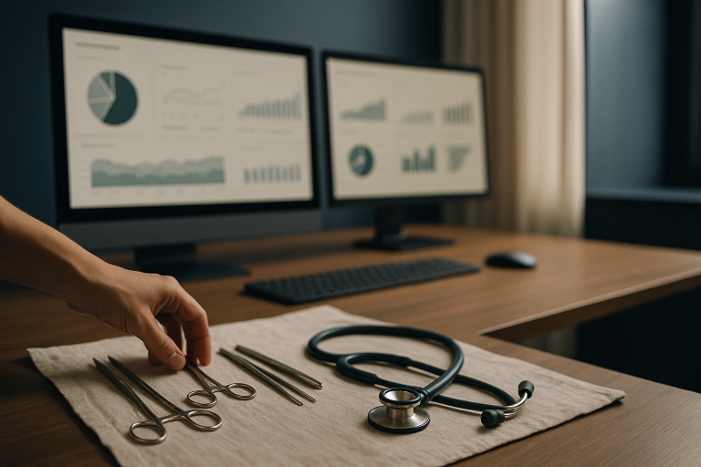 SEO for medical practices displayed on a modern executive workspace screen.
