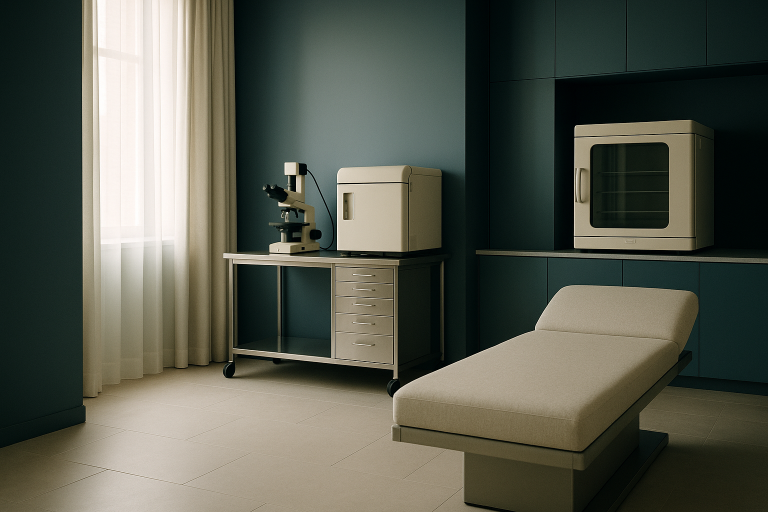 Embryology lab in a top fertility clinic with advanced equipment and technicians.