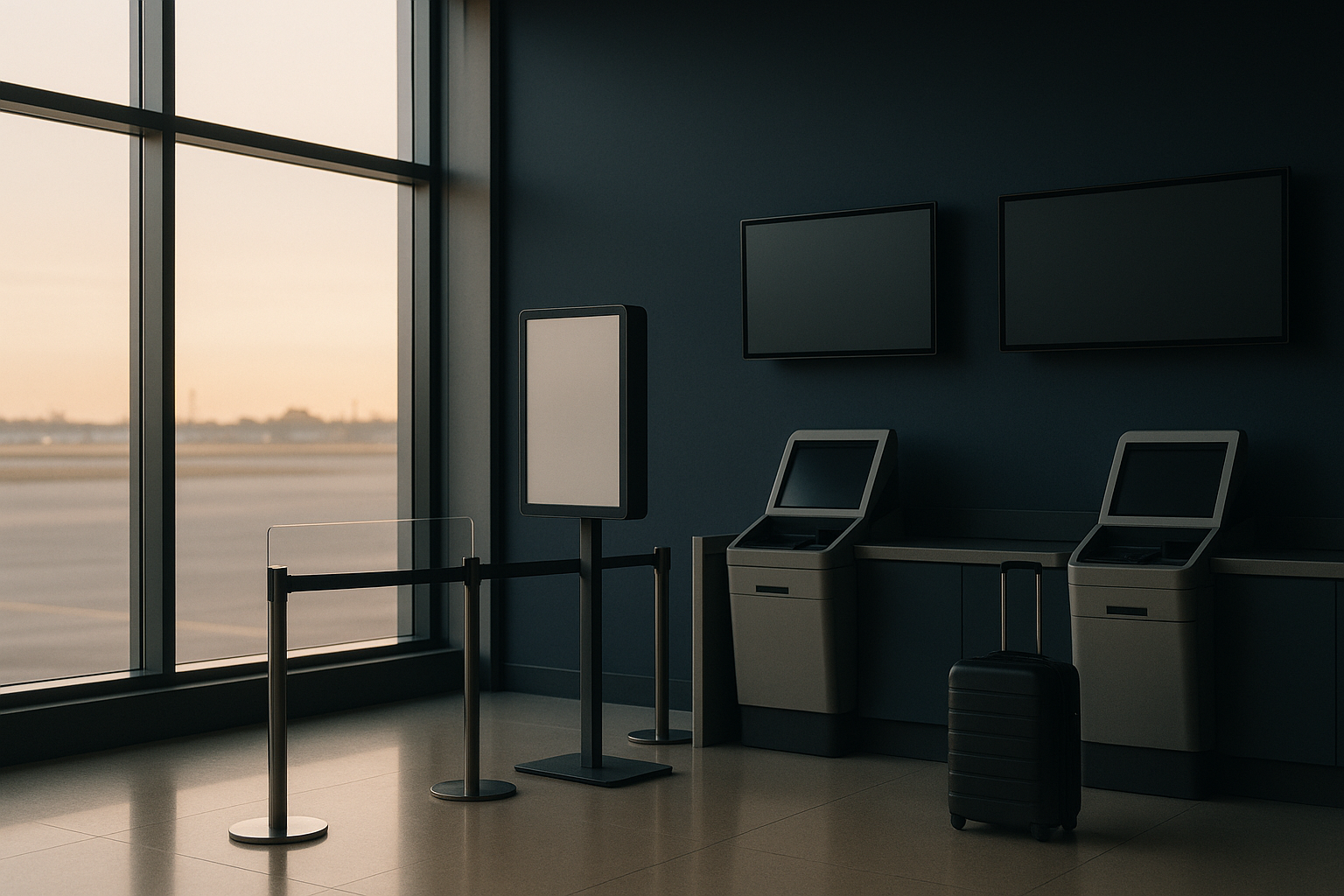 Travel Guard insurance at modern airport terminal with safety measures