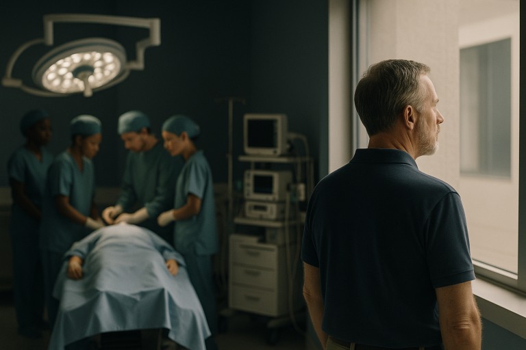 Traveling doctors in a modern operating theatre providing treatment abroad.