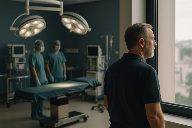 Operating theatre in Turkey ready for a tummy tuck procedure, showcasing medical equipment and surgeons.