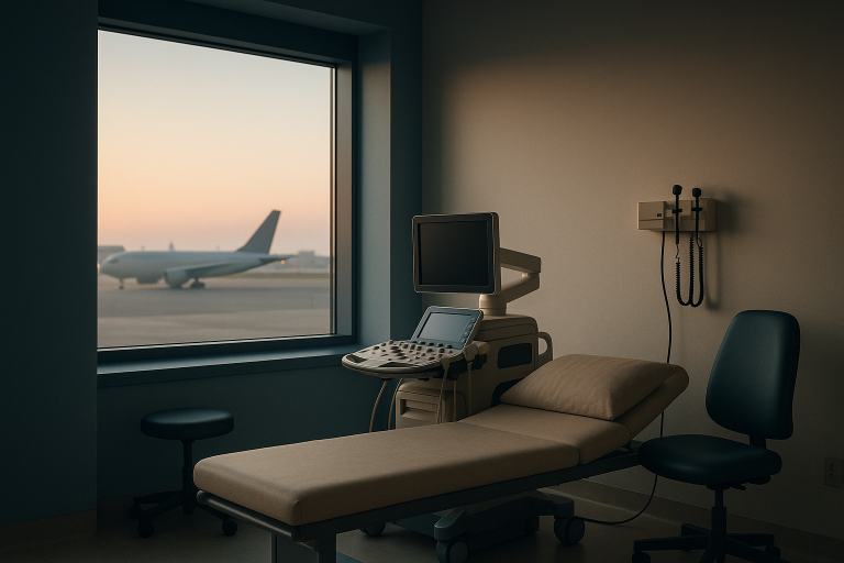 Turkey full health check in a modern hospital examination room with advanced diagnostic equipment.