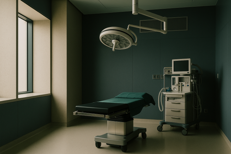 Operating theatre in Turkey prepared for turkey neck surgery, showcasing advanced equipment and sterile environment.