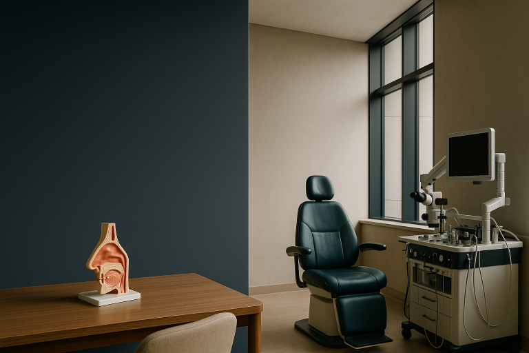 Rhinoplasty consultation in a modern Turkish clinic with anatomical nose model