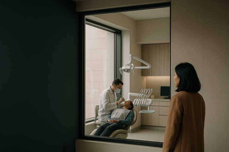 A dentist examining a patient's teeth in a Turkish dental clinic, illustrating turkey veneer cost context.