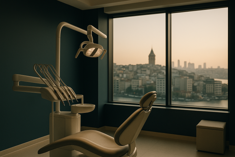 Modern dental clinic in Istanbul discussing veneers cost in Turkey.