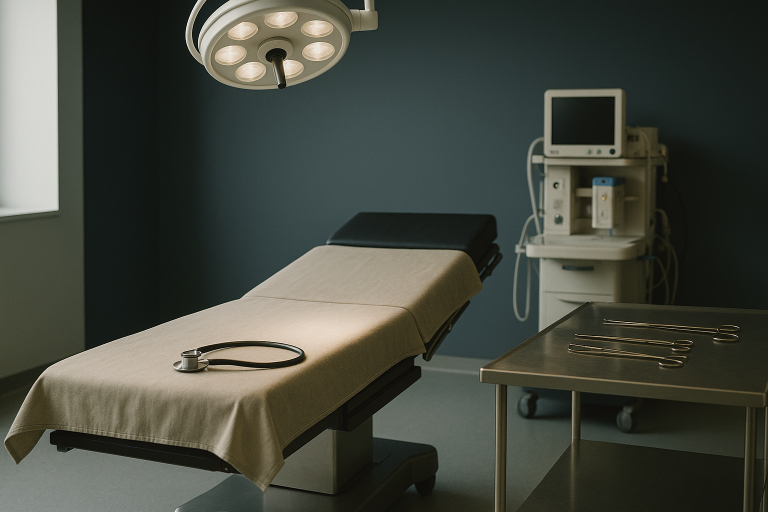 Modern operating theatre prepared for weight loss surgery, highlighting the sterile and professional environment.