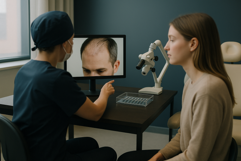 DHI hair transplant procedure in a modern clinic.