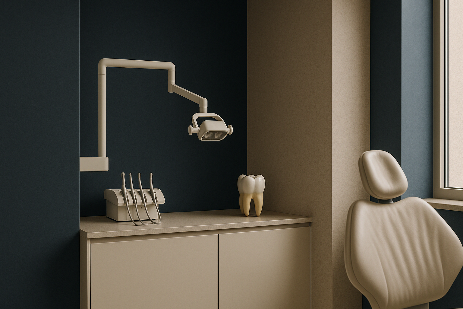 Dentist examining a patient's zirconia crown before and after transformation in a modern dental clinic.