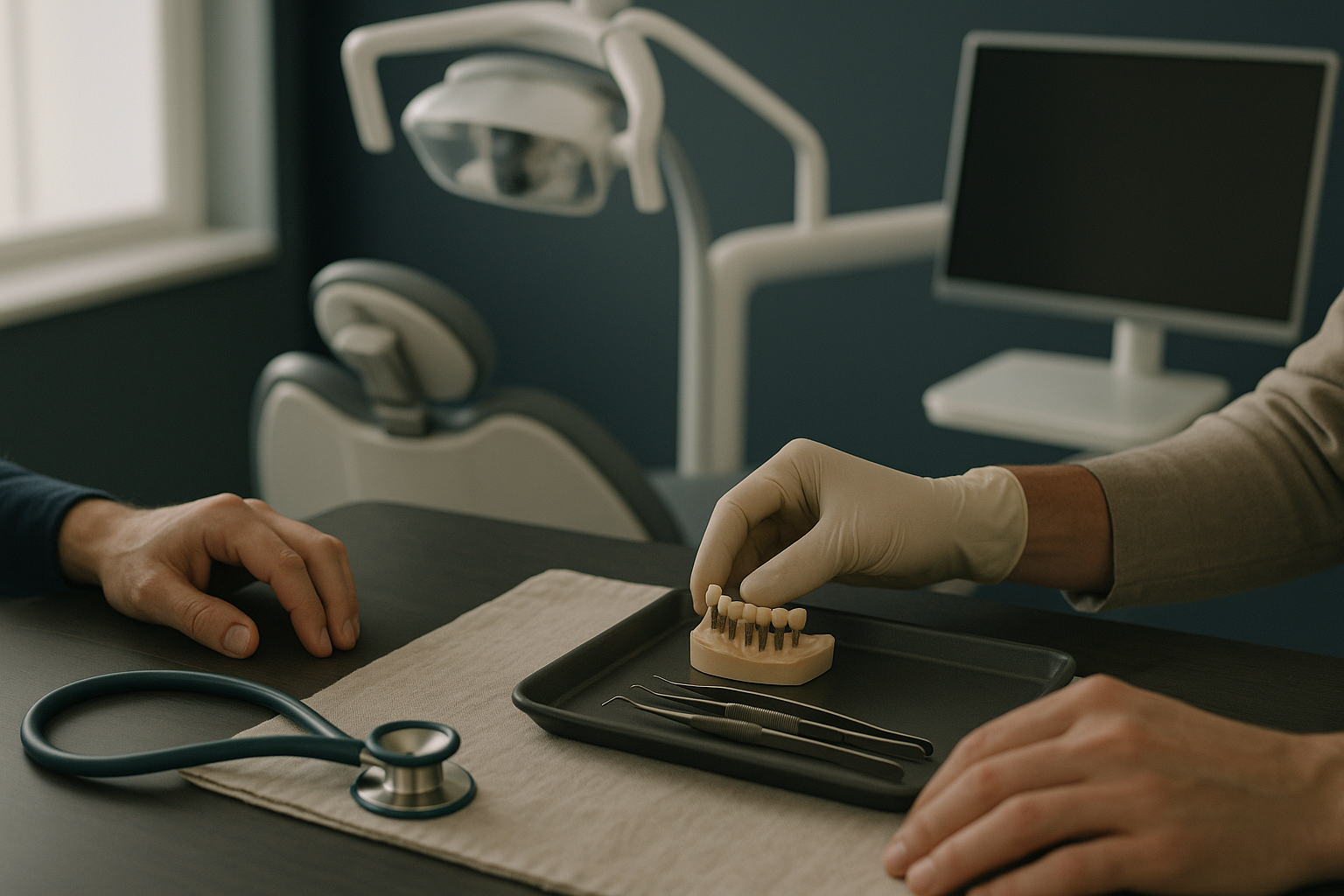 Dental consultation on All-on-4 dental implants in a modern clinic setting.