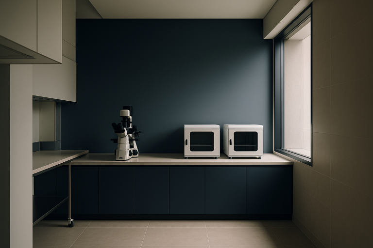 An embryology lab in Barcelona illustrating equipment used for IVF success rates analysis.