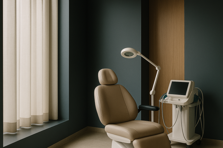 A modern Turkish clinic performing beard implants with advanced equipment.