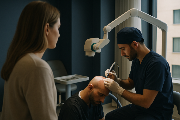 Best DHI hair transplant in Turkey being performed by a skilled surgeon in a modern clinic.