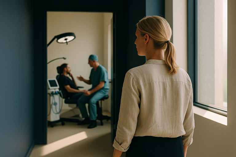 Consultation for the best hair plugs in a modern clinic, focusing on patient care and advanced hair transplant equipment.