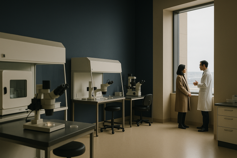 Embryology lab with advanced IVF equipment in a top-rated in vitro fertilization clinic.