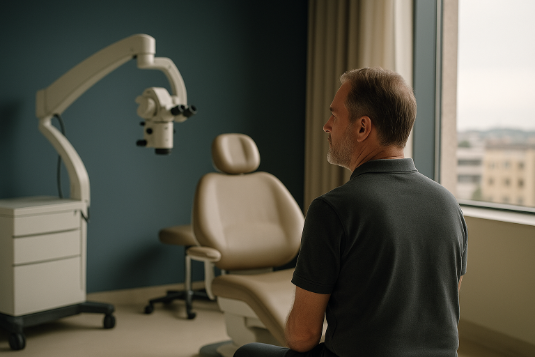 Blepharoplasty Turkey Afro hair transplant consultation scene in a Turkish clinic.