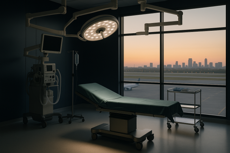 Operating theatre in Istanbul prepared for a breast lift surgery.