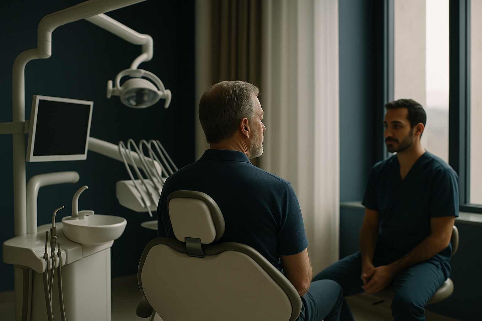 Cosmetic dentistry Turkey: modern dental clinic with dentist and international patient.