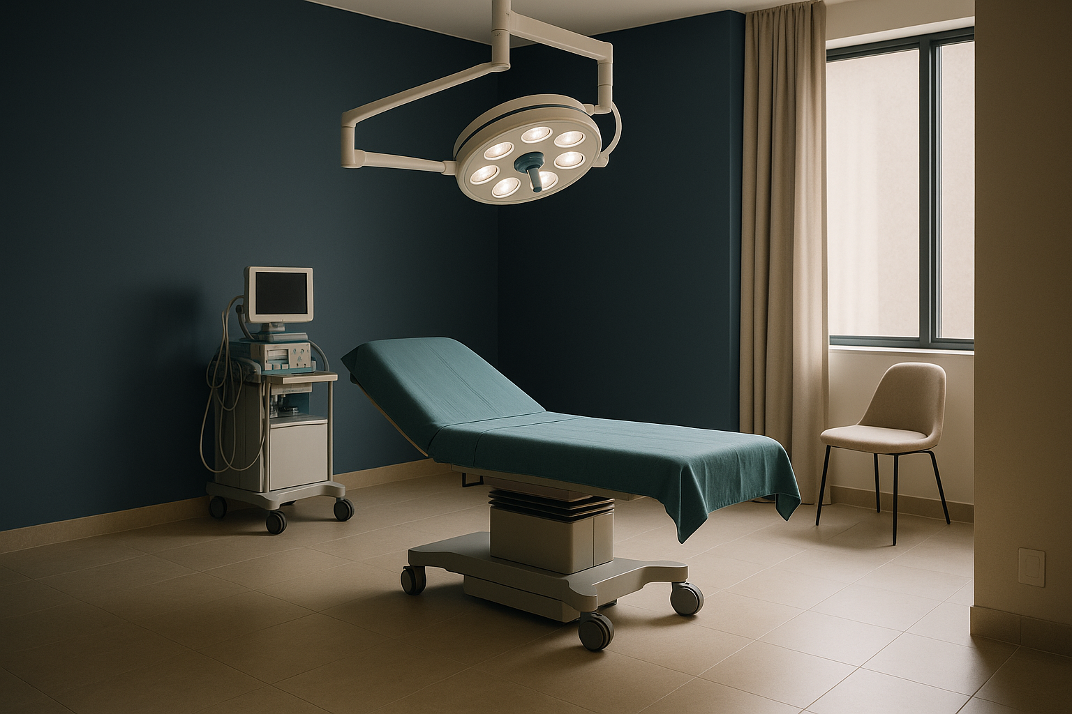 Modern Turkish cosmetic surgery clinic with state-of-the-art equipment and cosmetic surgeons preparing for a procedure.