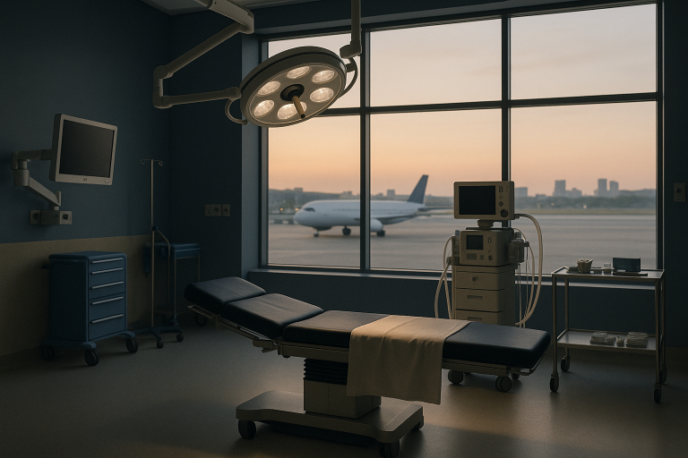 Operating theatre for cosmetic surgery abroad with modern equipment and international medical team.