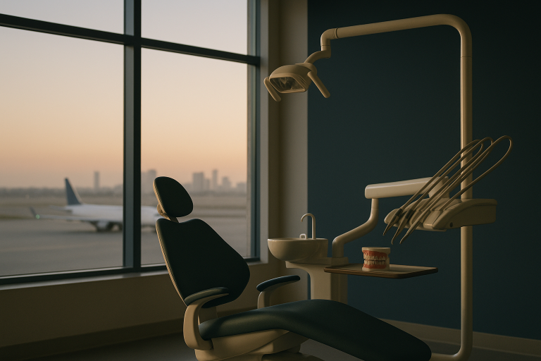 Dentist explaining the cost of full mouth dental implants in a modern clinic setting.