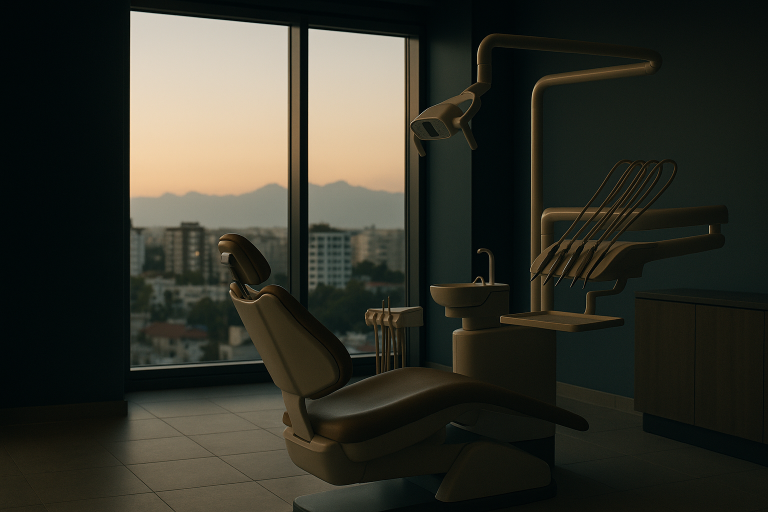 Modern dental clinic in Antalya with advanced equipment and city view