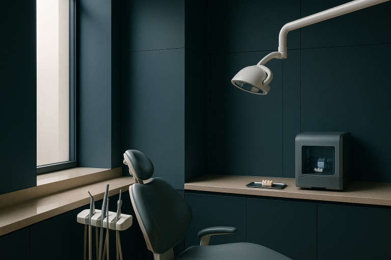 Modern dental clinic with zirconium dental crown preparation.