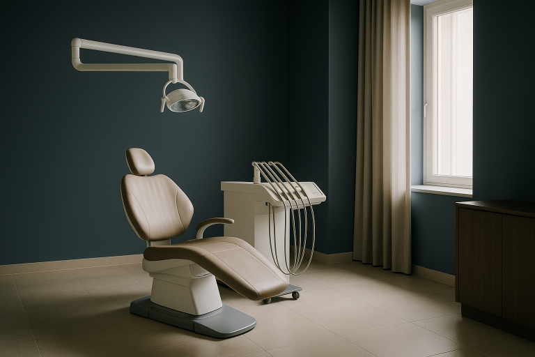A dentist consulting an international patient about dental implants in a modern Turkish clinic.