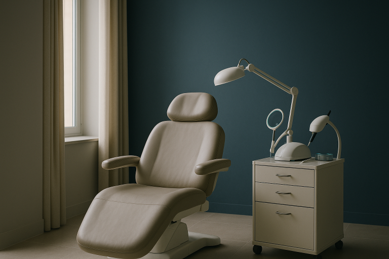 DHI hair transplant procedure in a modern clinic with specialised equipment.