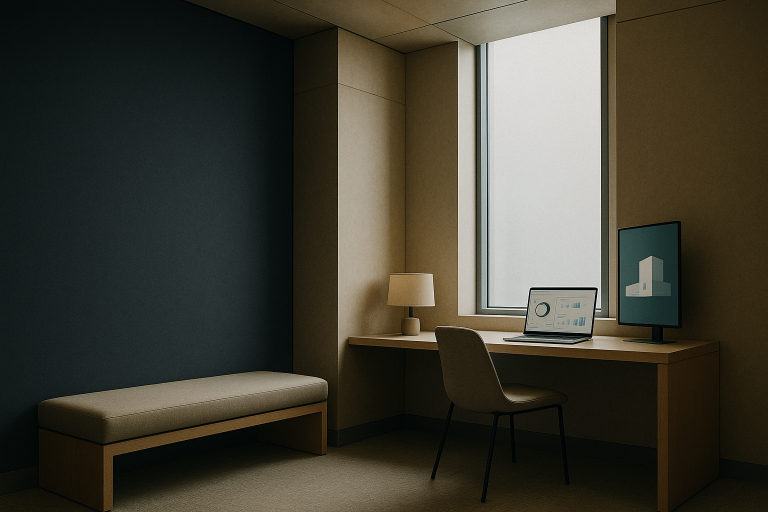 Digital marketing for medical practices setup in a modern executive workspace.