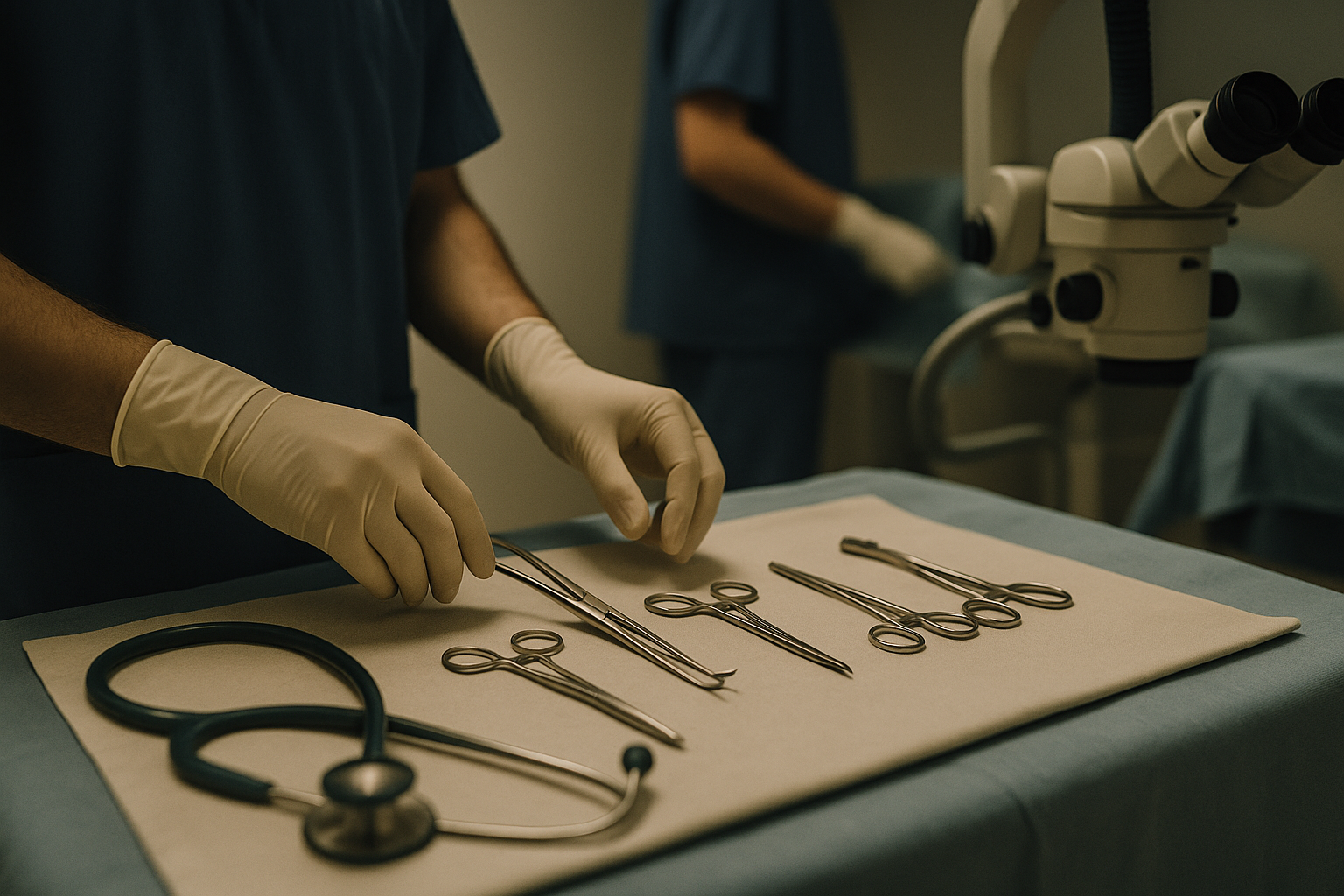 Operating theatre in Turkey prepared for ear surgery, featuring medical staff and surgical equipment.
